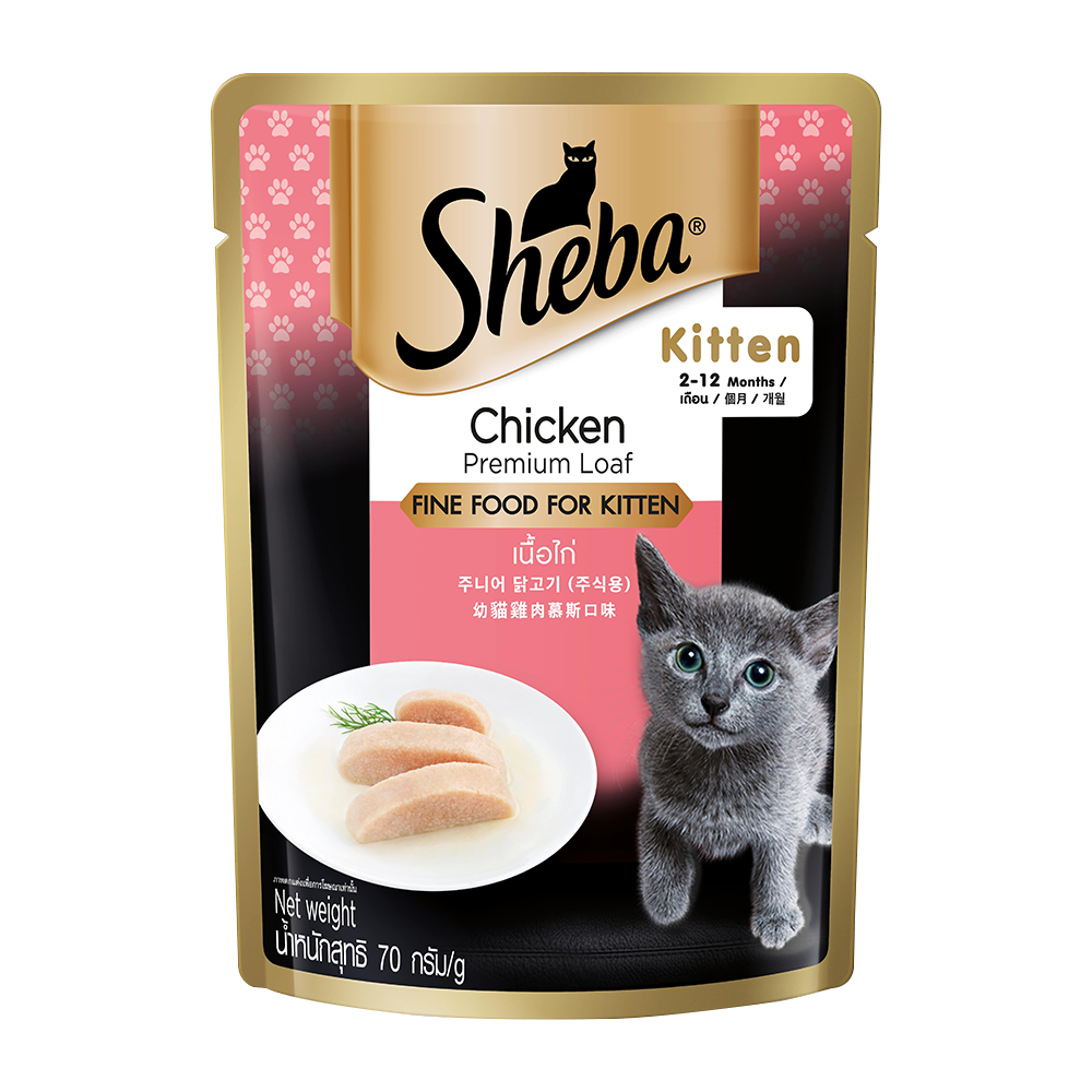 Sheba® Rich Premium Kitten (2-12 Months) Fine Wet Cat Food, Chicken Loaf (70g x 24) - 1