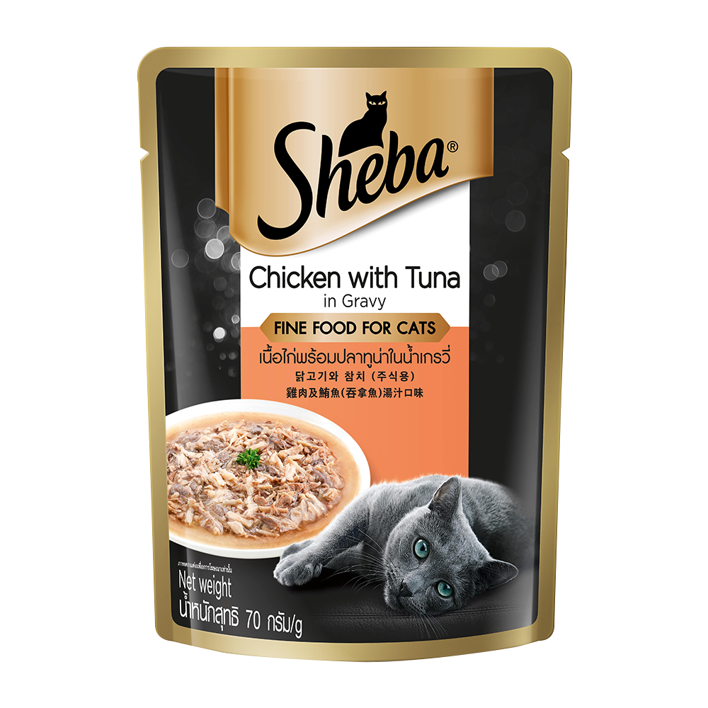 Sheba® Rich Premium Adult (+1 Year) Fine Wet Cat Food, Chicken With Tuna In Gravy (24 x 70g) - 1